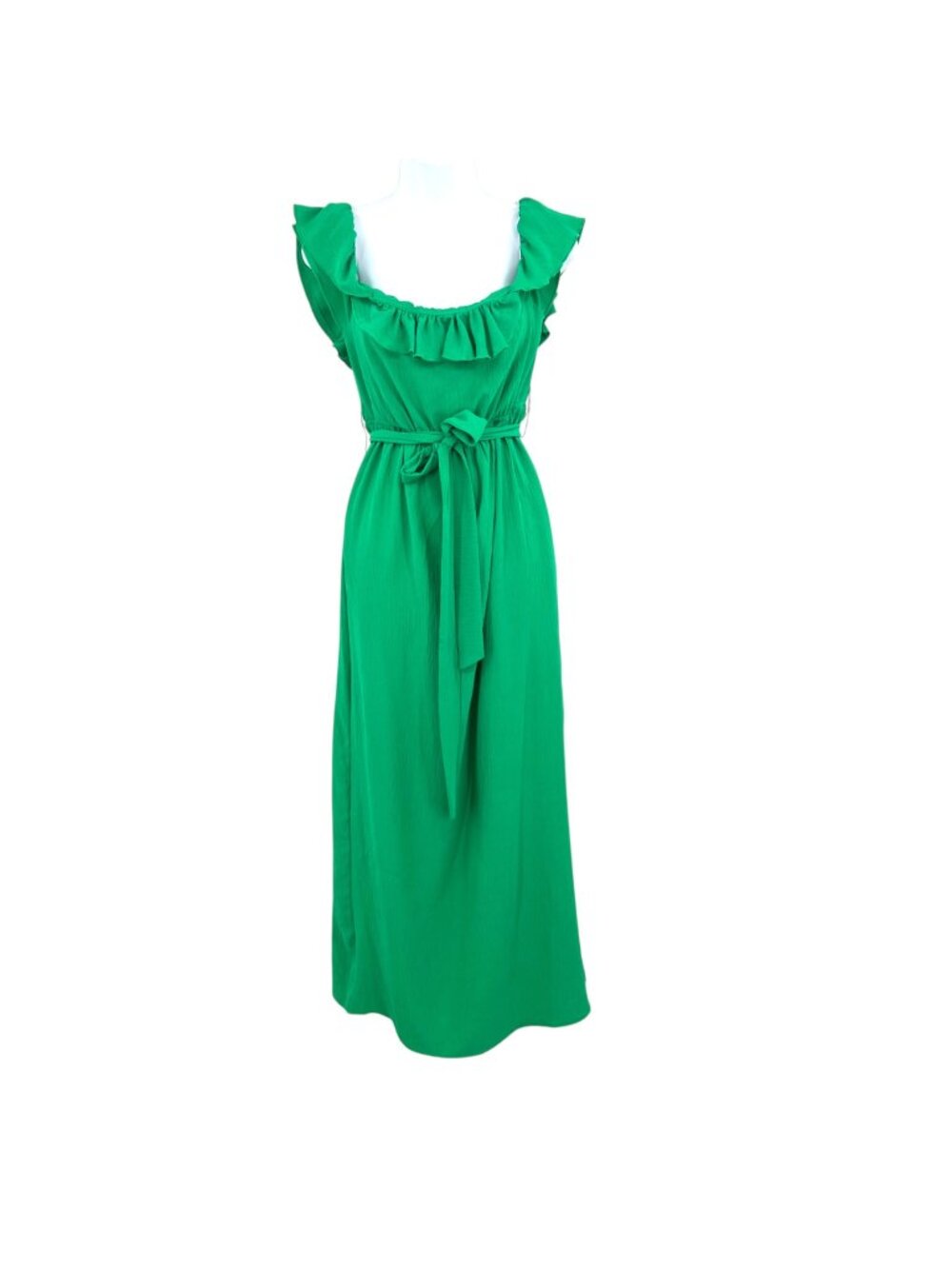 Ces Femmes Green Ruffle Maxi Dress Off Shoulder Tie Waist Small Boho Resortwear
